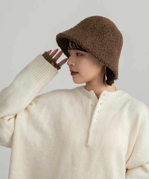 Amiur（エミレ）の「boa crochet hat / ボアクロッシェハット（ハット・レディース・ブラウン/アイボリー/ブラック・FREE）」の3枚目の写真