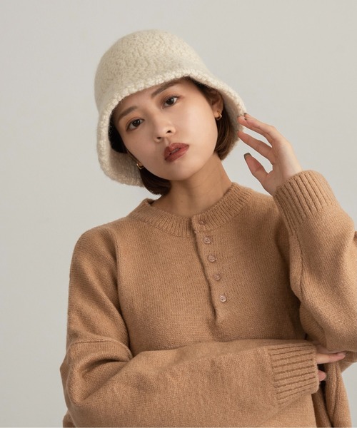 Amiur（エミレ）の「boa crochet hat / ボアクロッシェハット（ハット・レディース・ブラウン/アイボリー/ブラック・FREE）」の5枚目の写真