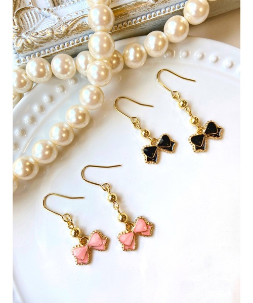 tone（トーン）の「【MUURABBTI】プチリボンピアス(MA)（ピアス（両耳用）・レディース・ブラック/ピンク・FREE）」の3枚目の写真