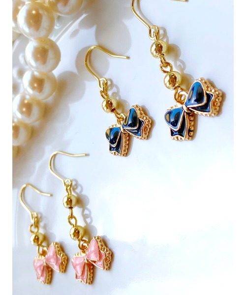 tone（トーン）の「【MUURABBTI】プチリボンピアス(MA)（ピアス（両耳用）・レディース・ブラック/ピンク・FREE）」の5枚目の写真