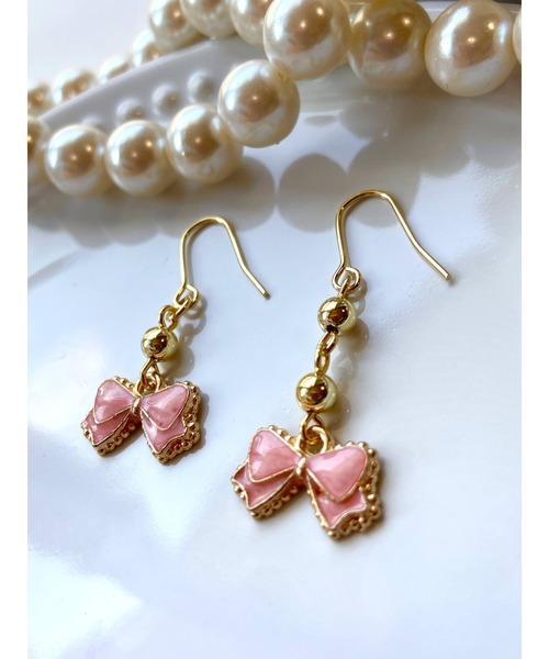 tone(トーン)の「【MUURABBTI】プチリボンピアス(MA)(ピアス(両耳用)・レディース・ブラック/ピンク・FREE)」の6枚目の写真