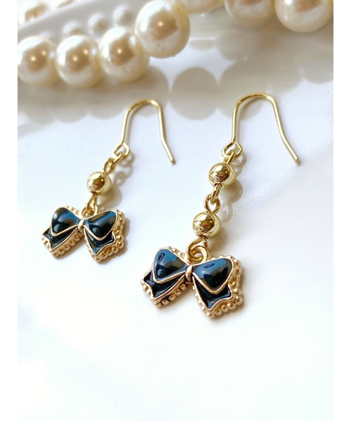 tone(トーン)の「【MUURABBTI】プチリボンピアス(MA)(ピアス(両耳用)・レディース・ブラック/ピンク・FREE)」の7枚目の写真