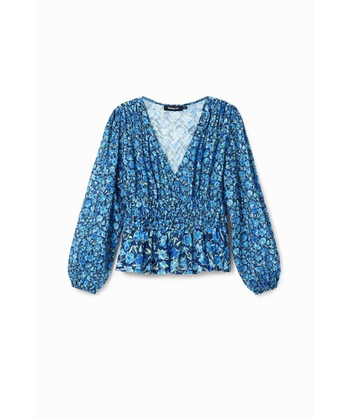 デシグアル Desigual 花柄 スイスドットブラウス （ブルー） デシグアル Desigual 花柄 スイスドットブラウス （ブルー
