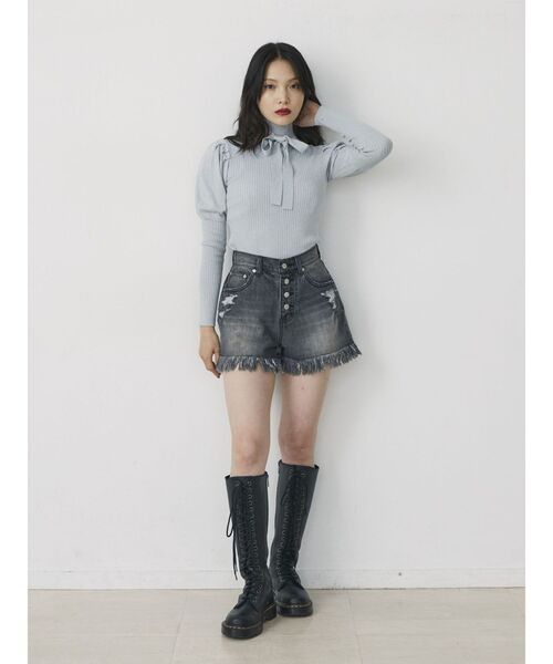 jouetie（ジュエティ）の「ダメージデニムショートパンツ（デニムパンツ・レディース・ブラック/ブルー・SMALL/MEDIUM）」の8枚目の写真