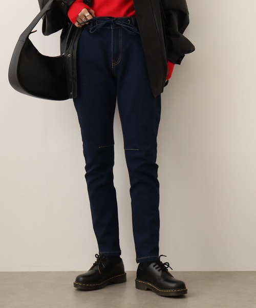 atONE（アットワン）の「atONE ニットデニム切り替えパンツ（デニムパンツ・レディース・ワンウォッシュ/ネイビー/ブルー・LL/4L/3L/L/M）」の3枚目の写真