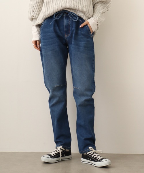 atONE（アットワン）の「atONE ニットデニム切り替えパンツ（デニムパンツ・レディース・ワンウォッシュ/ネイビー/ブルー・LL/4L/3L/L/M）」の9枚目の写真