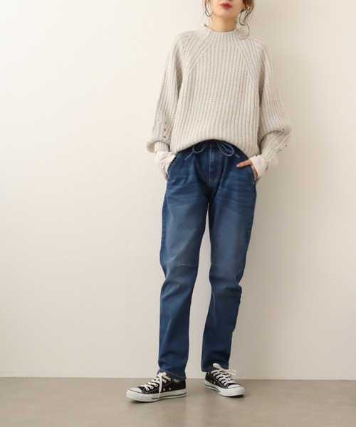 atONE（アットワン）の「atONE ニットデニム切り替えパンツ（デニムパンツ・レディース・ワンウォッシュ/ネイビー/ブルー・LL/4L/3L/L/M）」の13枚目の写真