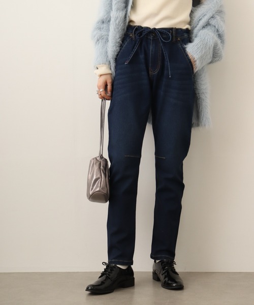 atONE（アットワン）の「atONE ニットデニム切り替えパンツ（デニムパンツ・レディース・ワンウォッシュ/ネイビー/ブルー・LL/4L/3L/L/M）」の4枚目の写真