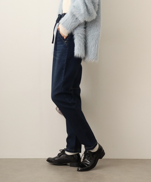 atONE（アットワン）の「atONE ニットデニム切り替えパンツ（デニムパンツ・レディース・ワンウォッシュ/ネイビー/ブルー・LL/4L/3L/L/M）」の5枚目の写真