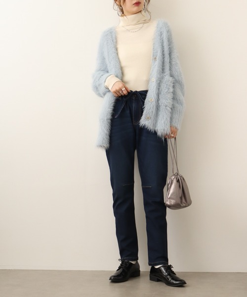 atONE（アットワン）の「atONE ニットデニム切り替えパンツ（デニムパンツ・レディース・ワンウォッシュ/ネイビー/ブルー・LL/4L/3L/L/M）」の8枚目の写真
