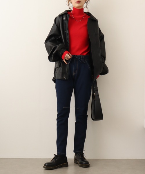 atONE（アットワン）の「atONE ニットデニム切り替えパンツ（デニムパンツ・レディース・ワンウォッシュ/ネイビー/ブルー・LL/4L/3L/L/M）」の18枚目の写真