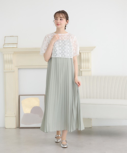 earth music&ecology（アースミュージックアンドエコロジー）の「SET2点　オーガンジー刺繍+プリーツワンピース（ワンピース・レディース・ブラック/ピンク/ベージュ/ミント・FREE）」の3枚目の写真