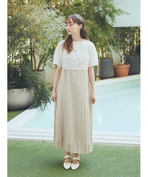 earth music&ecology（アースミュージックアンドエコロジー）の「SET2点　オーガンジー刺繍+プリーツワンピース（ワンピース・レディース・ブラック/ピンク/ベージュ/ミント・FREE）」の5枚目の写真