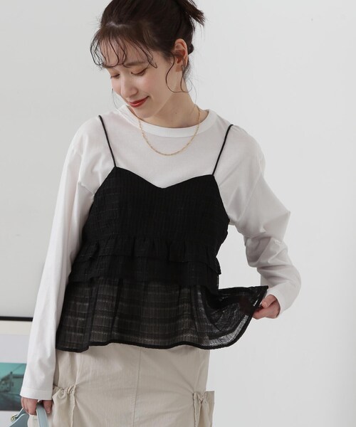 N.(N. Natural Beauty Basic)(エヌエヌナチュラルビューティーベーシック)の「◆シアーペプラムキャミトップ(キャミソール・レディース・ブラック/グレー・MEDIUM)」の3枚目の写真