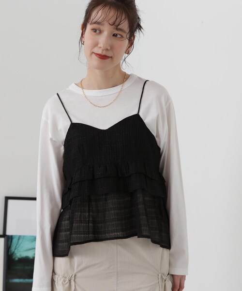 N.(N. Natural Beauty Basic)(エヌエヌナチュラルビューティーベーシック)の「◆シアーペプラムキャミトップ(キャミソール・レディース・ブラック/グレー・MEDIUM)」の4枚目の写真