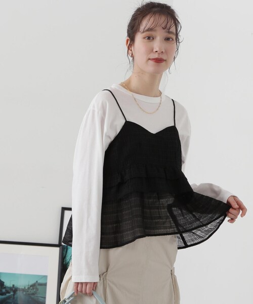 N.(N. Natural Beauty Basic)(エヌエヌナチュラルビューティーベーシック)の「◆シアーペプラムキャミトップ(キャミソール・レディース・ブラック/グレー・MEDIUM)」の8枚目の写真