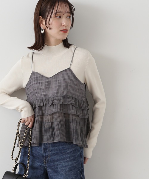 N.(N. Natural Beauty Basic)(エヌエヌナチュラルビューティーベーシック)の「◆シアーペプラムキャミトップ(キャミソール・レディース・ブラック/グレー・MEDIUM)」の1枚目の写真