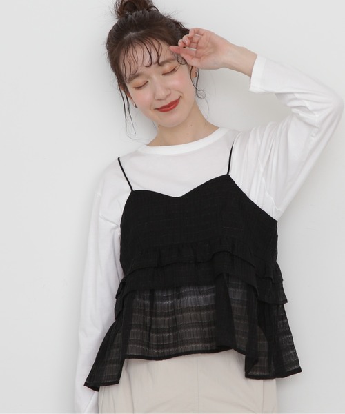 N.(N. Natural Beauty Basic)(エヌエヌナチュラルビューティーベーシック)の「◆シアーペプラムキャミトップ(キャミソール・レディース・ブラック/グレー・MEDIUM)」の2枚目の写真