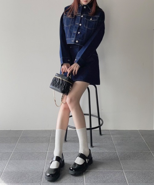 one way（ワンウェイ）の「【セットアップ対応】袖スリットデニムジャケット（デニムジャケット・レディース・ダークブルー/ホワイト/ブラック・FREE）」の7枚目の写真