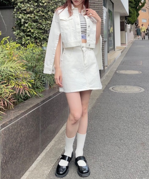 one way（ワンウェイ）の「【セットアップ対応】袖スリットデニムジャケット（デニムジャケット・レディース・ダークブルー/ホワイト/ブラック・FREE）」の18枚目の写真