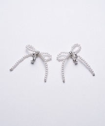 シルバーパールリボンピアス/イヤリング