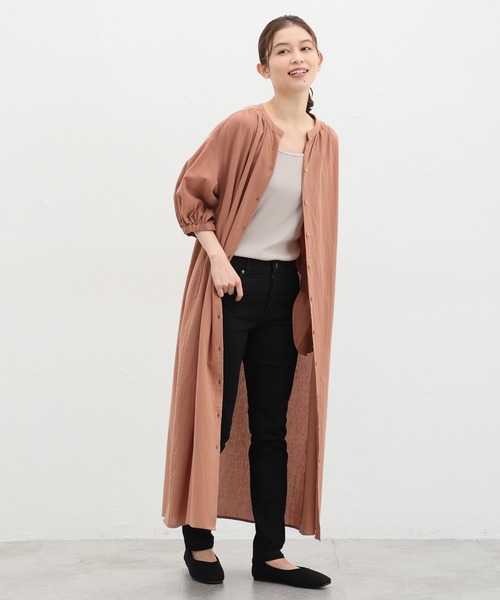 IENA マオカラー シャツワンピース 新品に近い美品！ セール】7分袖マオカラーシャツワンピース（シャツワンピース