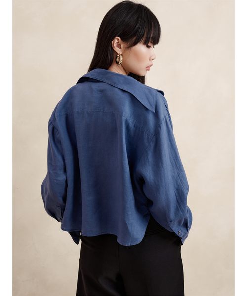 ボクシー クロップ リネンシャツ