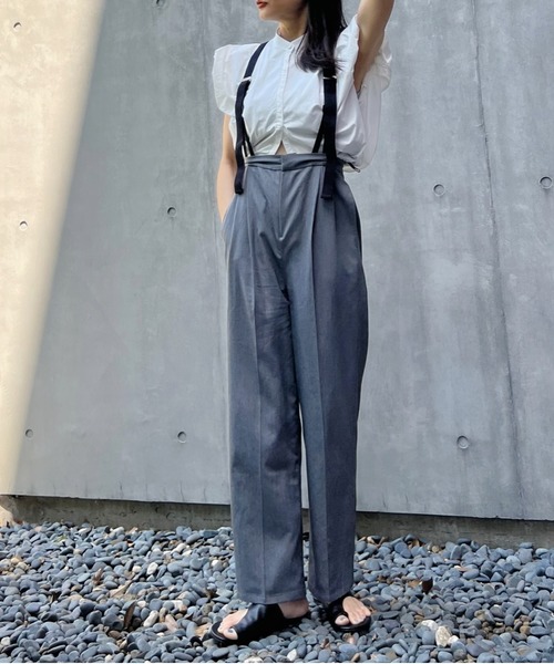 サスペンダーワイドパンツ　M SHIPS any パンツ any:「洗濯機可能」マニッシュ サスペンダー