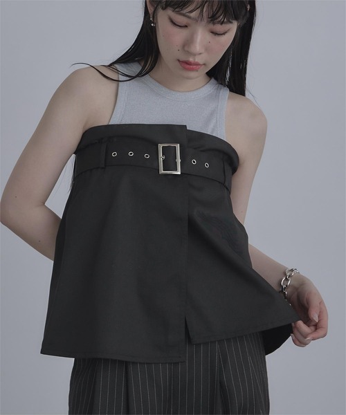 miette（ミエット）の「2wayツイルビスチェ（チューブトップ・レディース・チャコール/ブラック・FREE）」の2枚目の写真