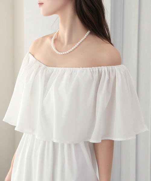 Julia Boutique(ジュリアブティック)の「柄&無地フリルオフショルマーメイドワンピース/24055(ワンピース・レディース・ホワイト/ホワイト系/ブラック・ONE)」の7枚目の写真