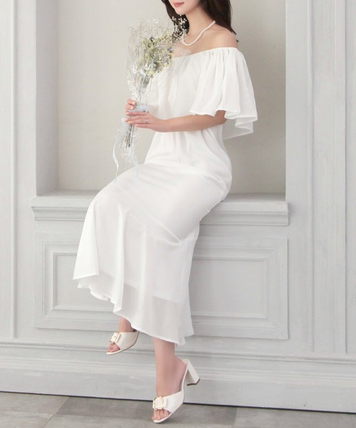 Julia Boutique(ジュリアブティック)の「柄&無地フリルオフショルマーメイドワンピース/24055(ワンピース・レディース・ホワイト/ホワイト系/ブラック・ONE)」の8枚目の写真