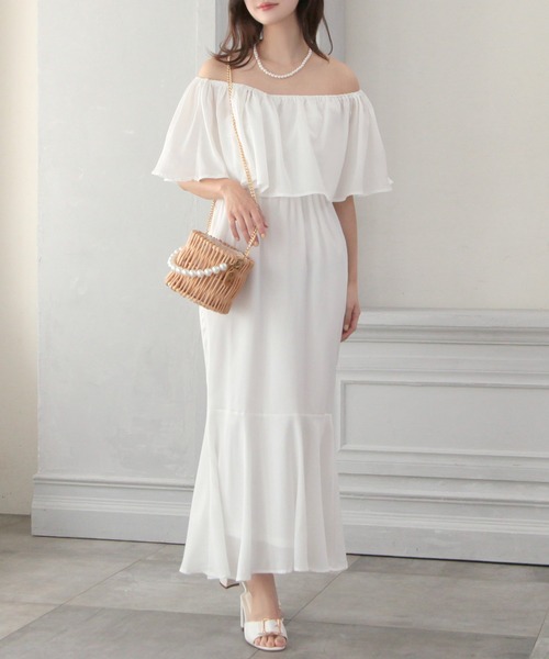 Julia Boutique(ジュリアブティック)の「柄&無地フリルオフショルマーメイドワンピース/24055(ワンピース・レディース・ホワイト/ホワイト系/ブラック・ONE)」の10枚目の写真