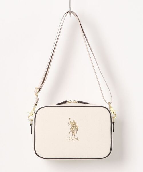U.S. POLO ASSN.（ユーエスポロアッスン）の「【U.S. POLO ASSN.】 ユーエスポロアッスン　ラインストーンロゴ　クロスボディショルダーバッグ　USPA-2663（ショルダーバッグ・レディース・ホワイト×ゴールド/ブラック系その他/ホワイト×ブラック・FREE）」の2枚目の写真
