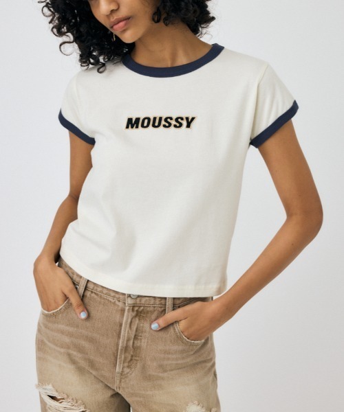 MOUSSY（マウジー）の「MOUSSY RINGER TINY Tシャツ（Tシャツ/カットソー・レディース・ブルー/ブラック/オフホワイト・FREE）」の2枚目の写真