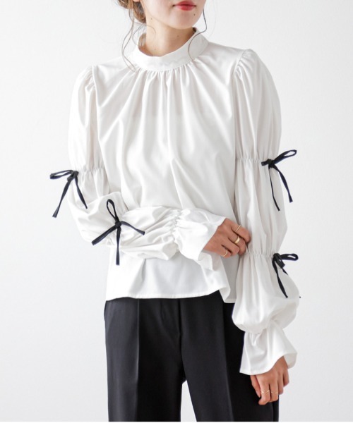 AMELY（エミリー）の「リボンキャンデースリーブ ブラウス（シャツ/ブラウス・レディース・ブラック/ホワイト・フリー）」の18枚目の写真