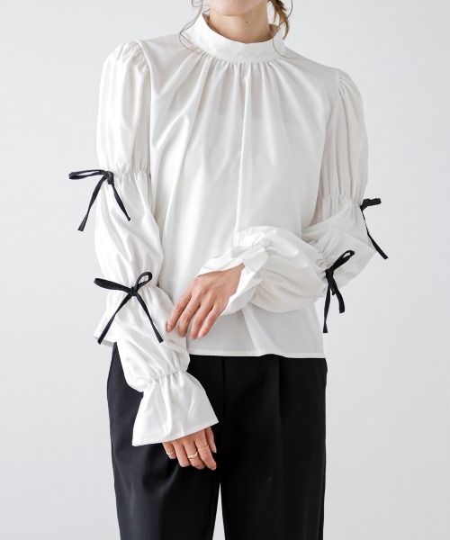 AMELY（エミリー）の「リボンキャンデースリーブ ブラウス（シャツ/ブラウス・レディース・ブラック/ホワイト・フリー）」の19枚目の写真