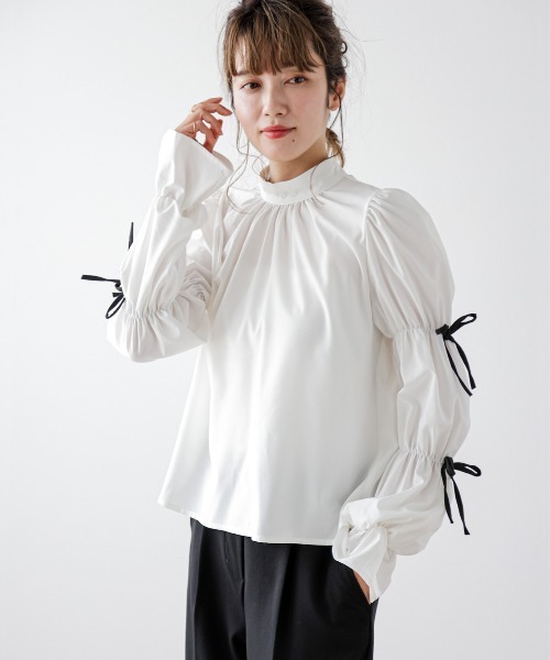 AMELY（エミリー）の「リボンキャンデースリーブ ブラウス（シャツ/ブラウス・レディース・ブラック/ホワイト・フリー）」の20枚目の写真