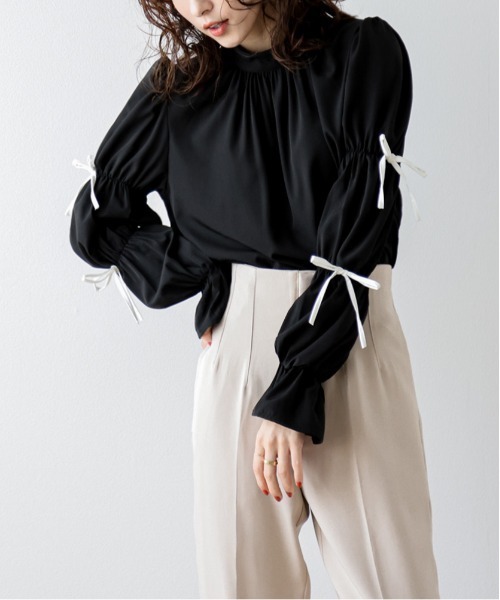 AMELY（エミリー）の「リボンキャンデースリーブ ブラウス（シャツ/ブラウス・レディース・ブラック/ホワイト・フリー）」の22枚目の写真