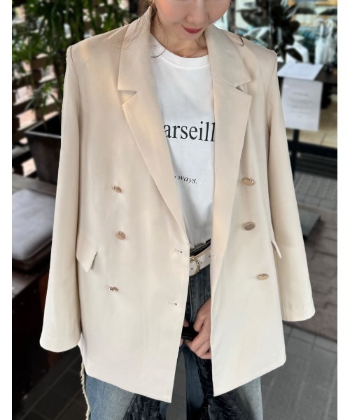 セール】[2024 SUMMER COLLECTION]リネンライク金ボタンダブル  