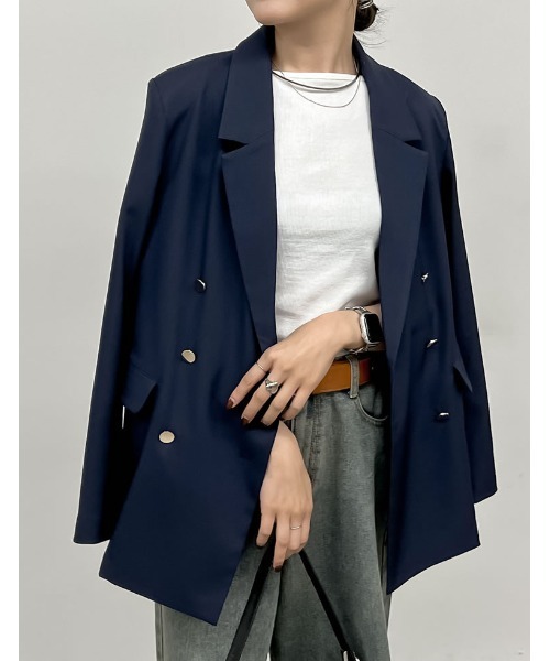 2024 SUMMER COLLECTION]リネンライク金ボタンダブルテーラード