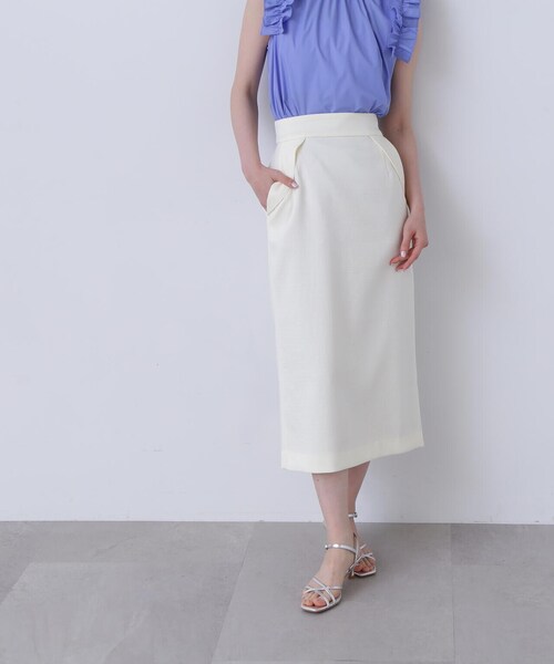 N.（N. Natural Beauty Basic）（エヌエヌナチュラルビューティーベーシック）の「◆フラップデザイン麻調タイトスカート（スカート・レディース・ホワイト/カーキブラウン/ピンク・SMALL/MEDIUM）」の4枚目の写真