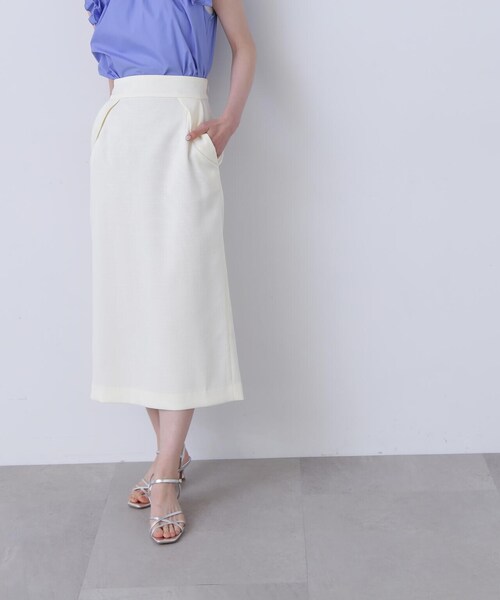 N.（N. Natural Beauty Basic）（エヌエヌナチュラルビューティーベーシック）の「◆フラップデザイン麻調タイトスカート（スカート・レディース・ホワイト/カーキブラウン/ピンク・SMALL/MEDIUM）」の5枚目の写真