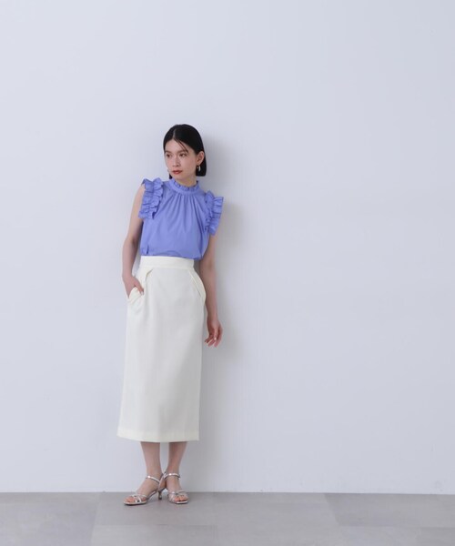 N.（N. Natural Beauty Basic）（エヌエヌナチュラルビューティーベーシック）の「◆フラップデザイン麻調タイトスカート（スカート・レディース・ホワイト/カーキブラウン/ピンク・SMALL/MEDIUM）」の6枚目の写真