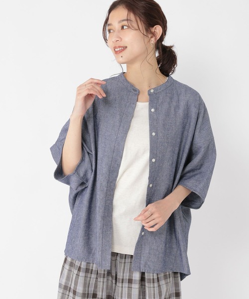 studio CLIP（スタディオクリップ）の「【イージーケア/接触冷感/マシンウォッシャブル】多機能コクーンバンドシャツ（シャツ/ブラウス・レディース・ライトグレー/チャコール/オフホワイト/インディゴブルー・FREE）」の4枚目の写真