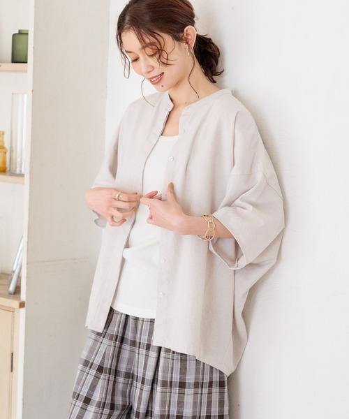 studio CLIP（スタディオクリップ）の「【イージーケア/接触冷感/マシンウォッシャブル】多機能コクーンバンドシャツ（シャツ/ブラウス・レディース・ライトグレー/チャコール/オフホワイト/インディゴブルー・FREE）」の3枚目の写真