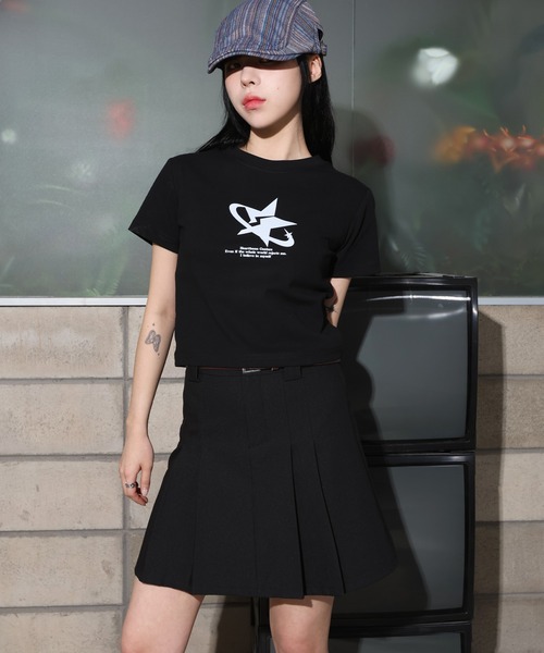 セール】[ナチュラルルック]Y2K星スターセミクロップ半袖Tシャツ