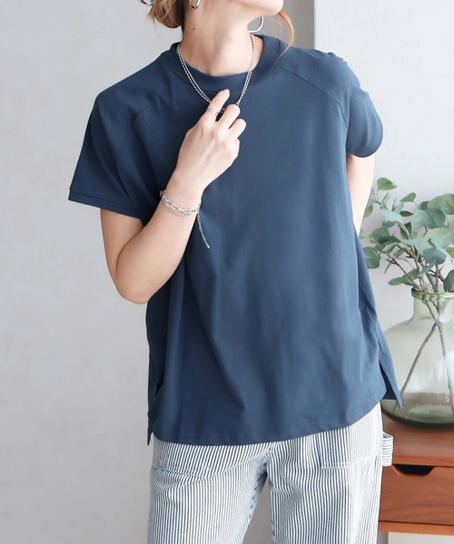 Social GIRL(ソーシャルガール)の「綿100% モックネックラグランTシャツ 無地/ボーダー(Tシャツ/カットソー・レディース・ネイビー/カーキ/ブラック/グレイッシュベージュ/オフホワイト/ブルー/ブラック系その他・FREE)」の6枚目の写真