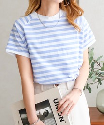 綿100% モックネックラグランTシャツ　無地／ボーダー