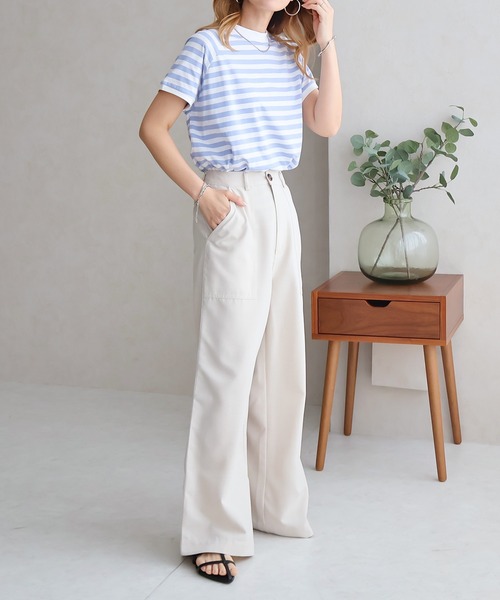 Social GIRL(ソーシャルガール)の「綿100% モックネックラグランTシャツ 無地/ボーダー(Tシャツ/カットソー・レディース・ネイビー/カーキ/ブラック/グレイッシュベージュ/オフホワイト/ブルー/ブラック系その他・FREE)」の8枚目の写真