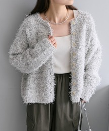 PUAL CE CIN | 【24AW】異素材MIXリボンテープヤーン カーディガン(カーディガン/ボレロ)